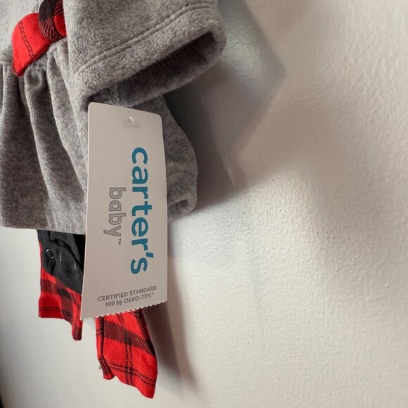 NWT 3-Piece Set Grey Fleece Top Red Plaid Leggings & Black Bodysuit 3M Carters - Picture 5 of 6